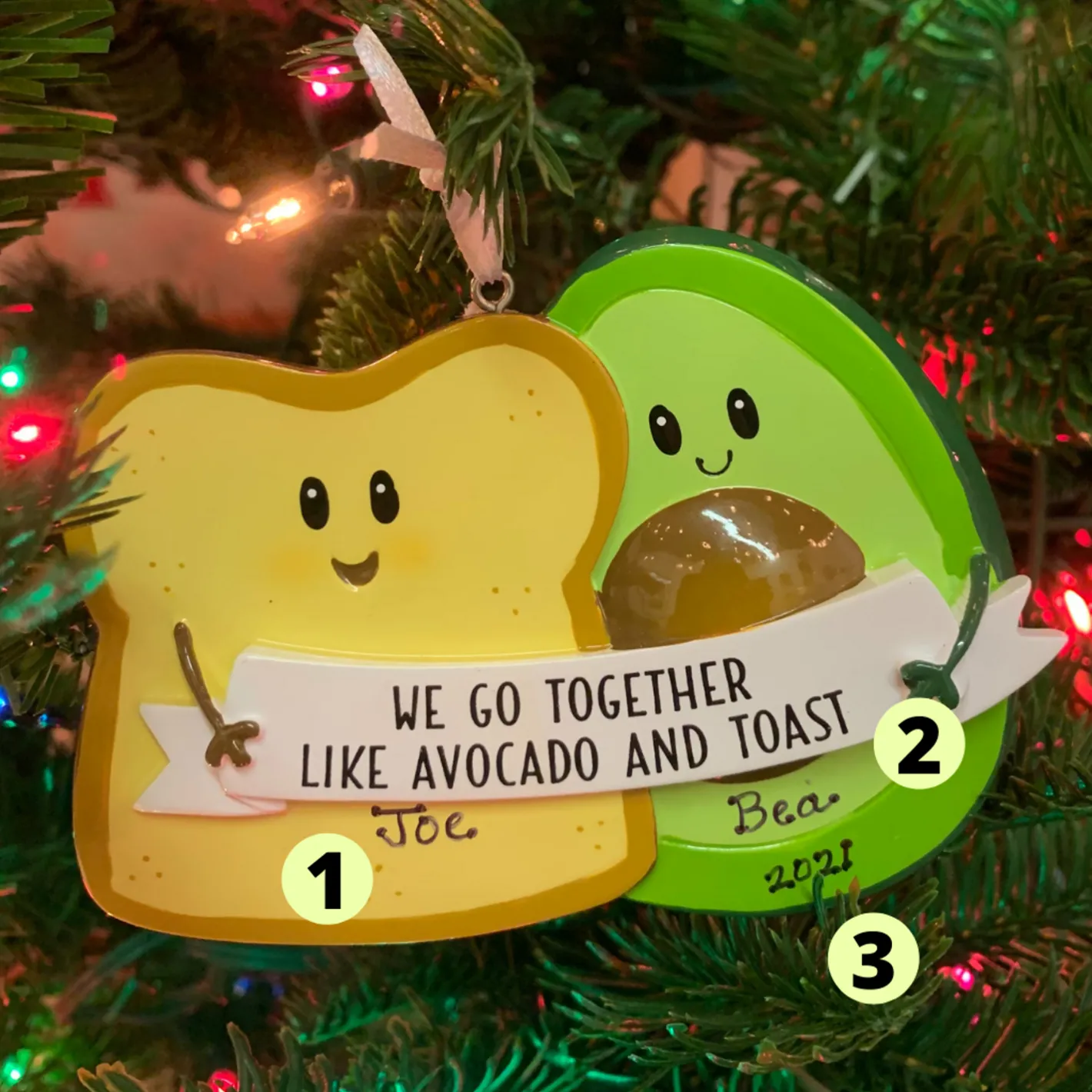 Polar X 4.25" Avocado and Toast Couple Personalized Christmas Ornament OR2199