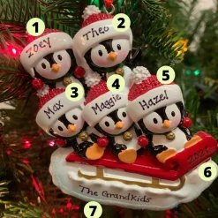 Polar X 4.25" Family of 5 Penguins on Sled Personalized Christmas Ornament OR1915-5 New