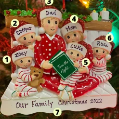 Polar X 4.75" Family of 6 Reading in Bed Personalized Christmas Ornament OR2025-6 Outlet