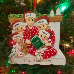 Polar X 4.5" Family of 5 Reading in Bed Personalized Christmas Ornament OR2025-5 Hot