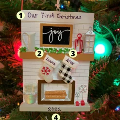 Polar X 5" Fireplace Mantle Couple Stockings Personalized Christmas Ornament OR2030-2 Discount