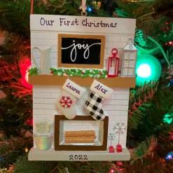 Polar X 5" Fireplace Mantle Couple Stockings Personalized Christmas Ornament OR2030-2 Discount