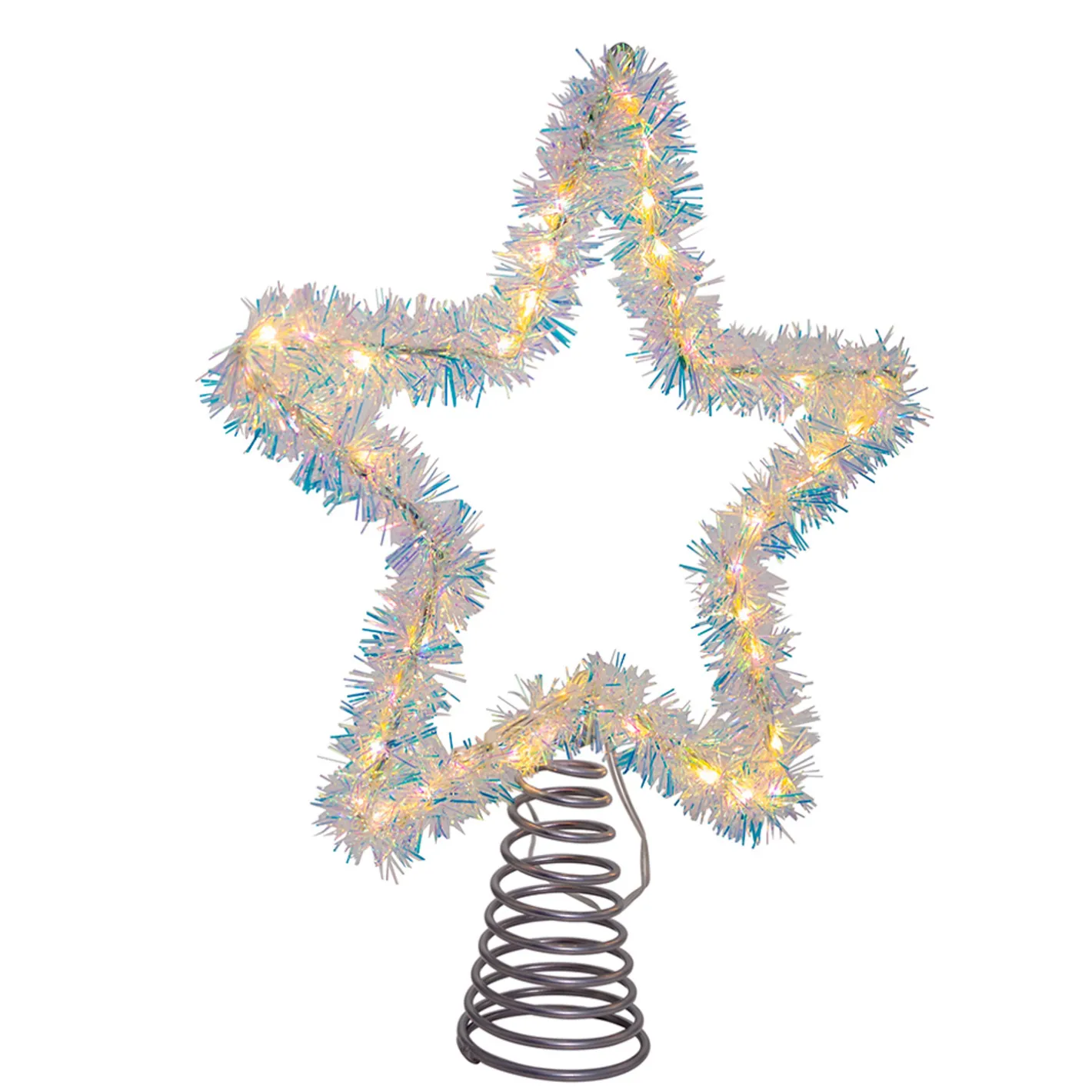 Kurt Adler 12.2" LED Lighted Warm White Silver Tinsel Star Christmas Tree Topper AD1022WW Best