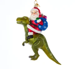 Kurt Adler 5.25" Noble Gems Santa On Dinosaur Glass Christmas Ornament NBX0064 Clearance