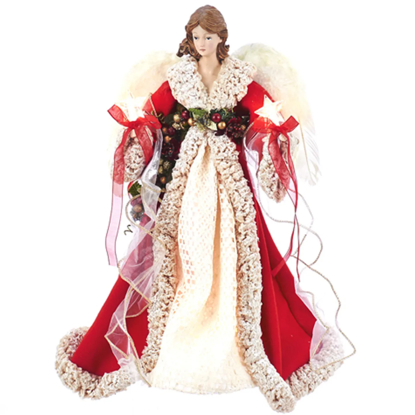 Kurt Adler 16" Red and Ivory Angel Christmas Tree Topper UL2218 Sale