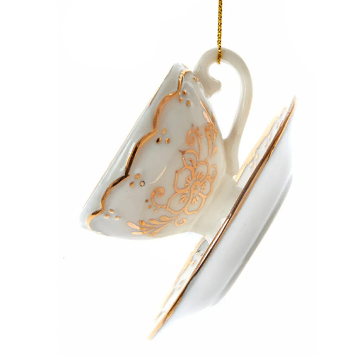 Kurt Adler 3" White and Gold Teacup Porcelain Christmas Ornament J7487 Discount