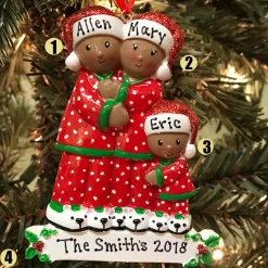 Polar X African American Pajama Family of 3 Personalized Christmas Ornament Sale