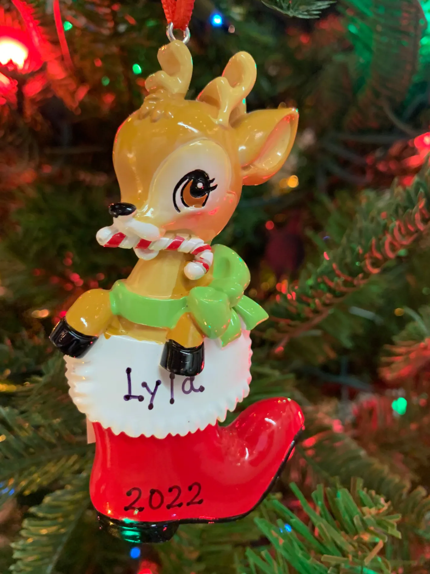 Polar X Baby Deer in Boot Personalized Christmas Ornament OR2393-RG New