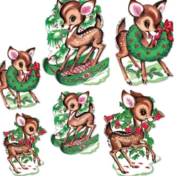 Beistle Vintage Set of 6 Reindeer Cut Out Paper Christmas Decorations 20054 Sale