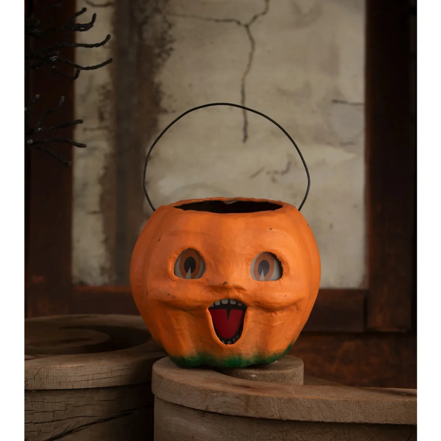 Bethany Lowe 6.5" Happy Vintage Pumpkin Bucket Medium Halloween Decoration TJ2411 New