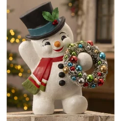 Bethany Lowe 17.25" Large Snowman with Wreath Vintage Inspired Christmas Figure TJ3321 Online