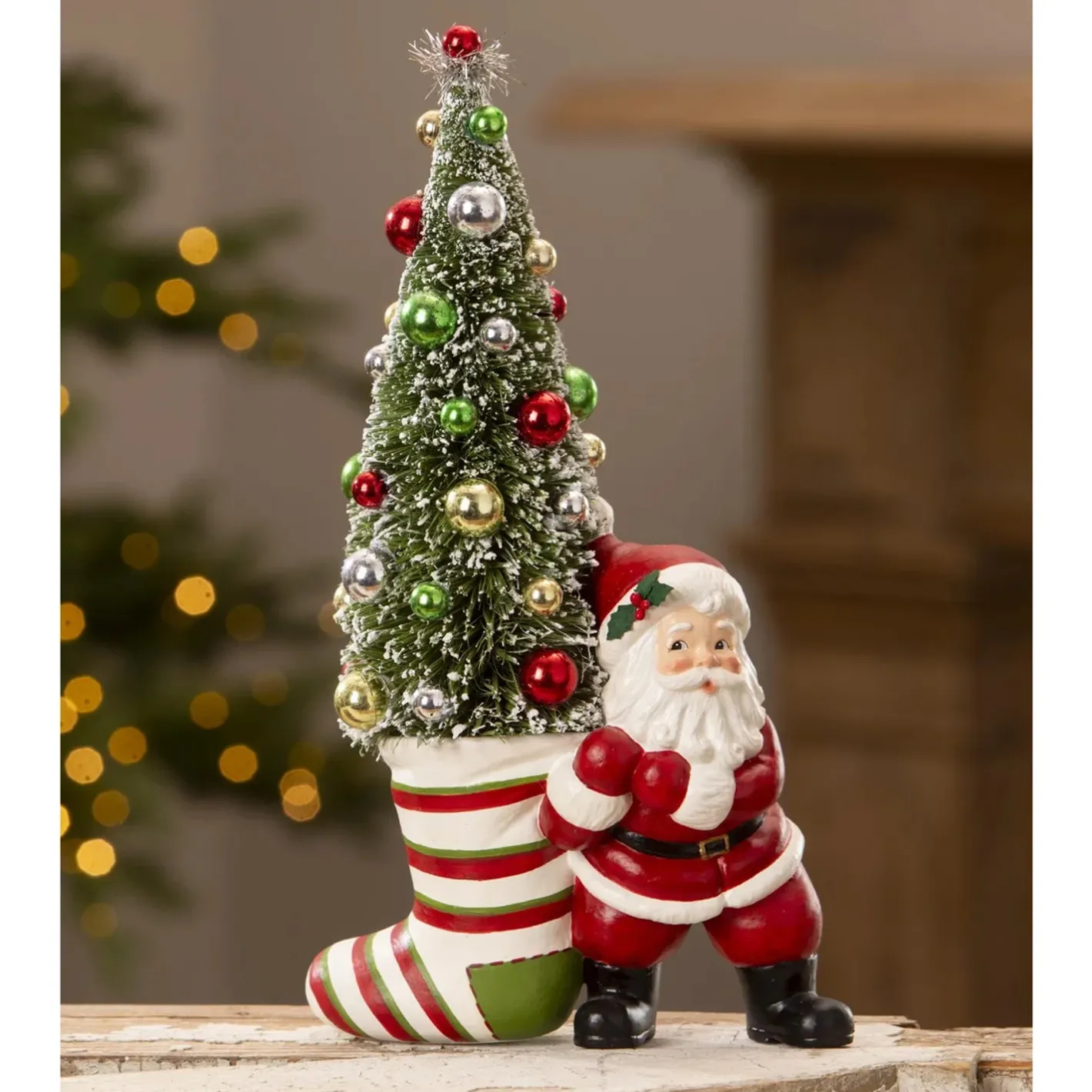 Bethany Lowe 11.75" Retro Santa Pulling Stocking Vintage Christmas Figure TL3367 Hot