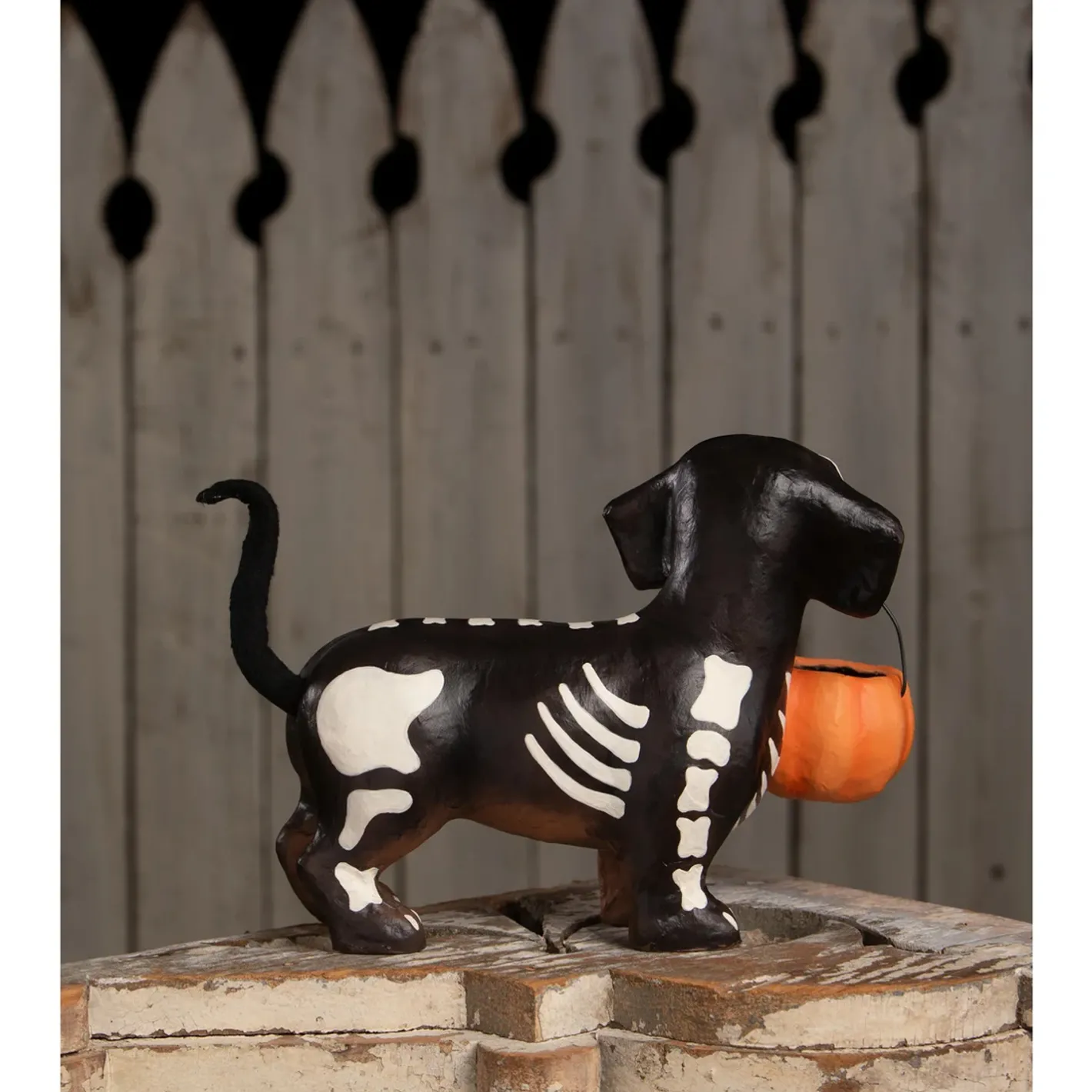 Bethany Lowe 11" Skelly Pup Paper Mache Halloween Decoration TD4141