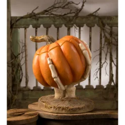 Bethany Lowe 12.25" Ut-Oh Gotcha Pumpkin With Skeleton Hand Halloween Decoration TD3143 New