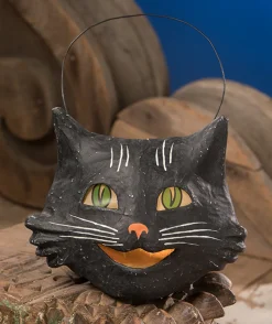 Bethany Lowe 8" Vintage Happy Black Cat Halloween Candy Bucket TJ8661 New
