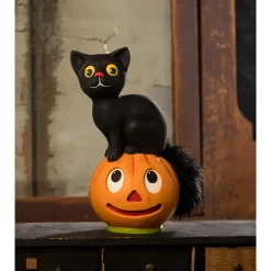 Bethany Lowe 9.5" Vintage Inspired Seated Cat on Pumpkin Halloween Figure TL3361 Outlet
