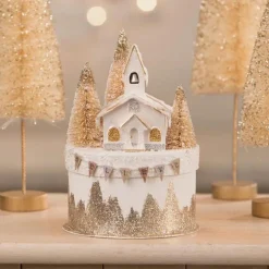 Bethany Lowe Metallic Church on Box Christmas Decoration TL1347 Clearance