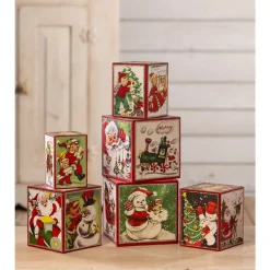 Bethany Lowe Set of 6 Kitschmas Stacking Blocks Vintage Christmas Decoration TL3364 Discount