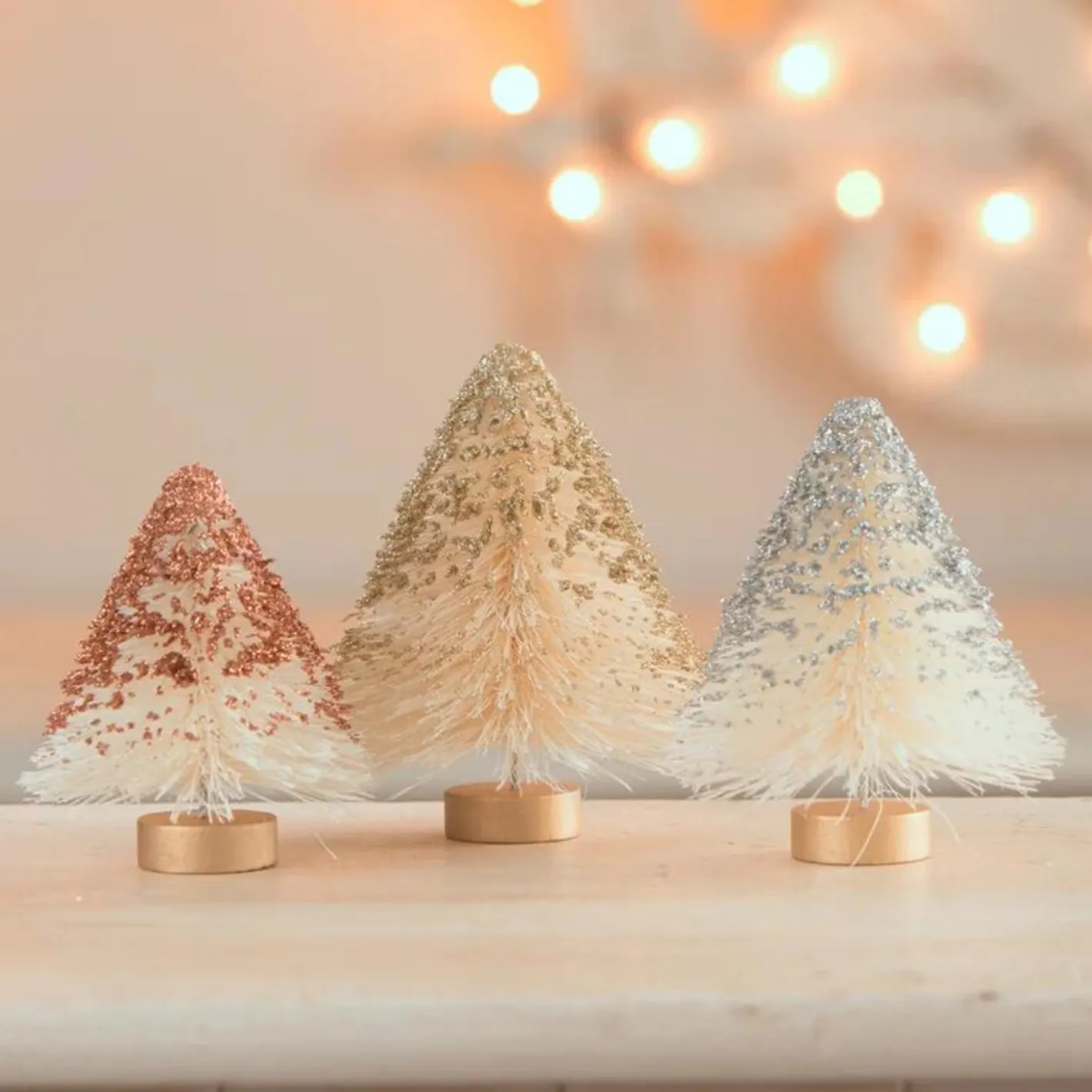 Bethany Lowe Set of 3 Metallic Mini Bottle Brush Trees Christmas Decoration LC1542 Hot