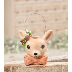 Bethany Lowe Small or Large Pink Pastel Fawnie Bucket Vintage Christmas Decor New