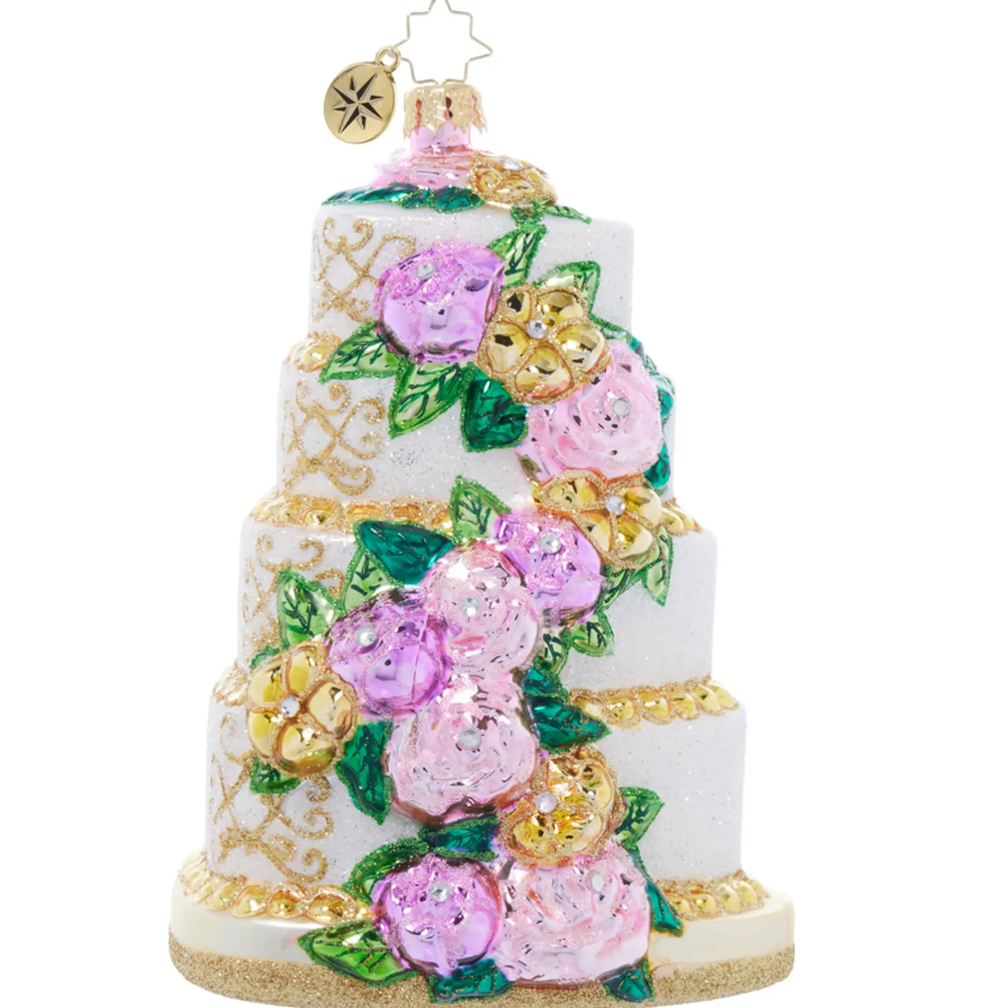 Christopher Radko Heart Shaped Wedding Cake Glass Christmas Ornament 1022099 Discount