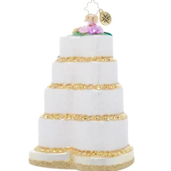 Christopher Radko Heart Shaped Wedding Cake Glass Christmas Ornament 1022099 Discount