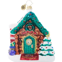 Christopher Radko Hidden Woods Hideaway Log Cabin Glass Christmas Ornament 1022049 Clearance