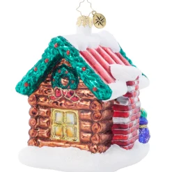 Christopher Radko Hidden Woods Hideaway Log Cabin Glass Christmas Ornament 1022049 Clearance