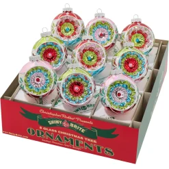 Shiny Brite Christopher Radko Festive Fete 9 Count 2.5" Reflector Rounds Glass Christmas Ornament Set 4028272 Clearance