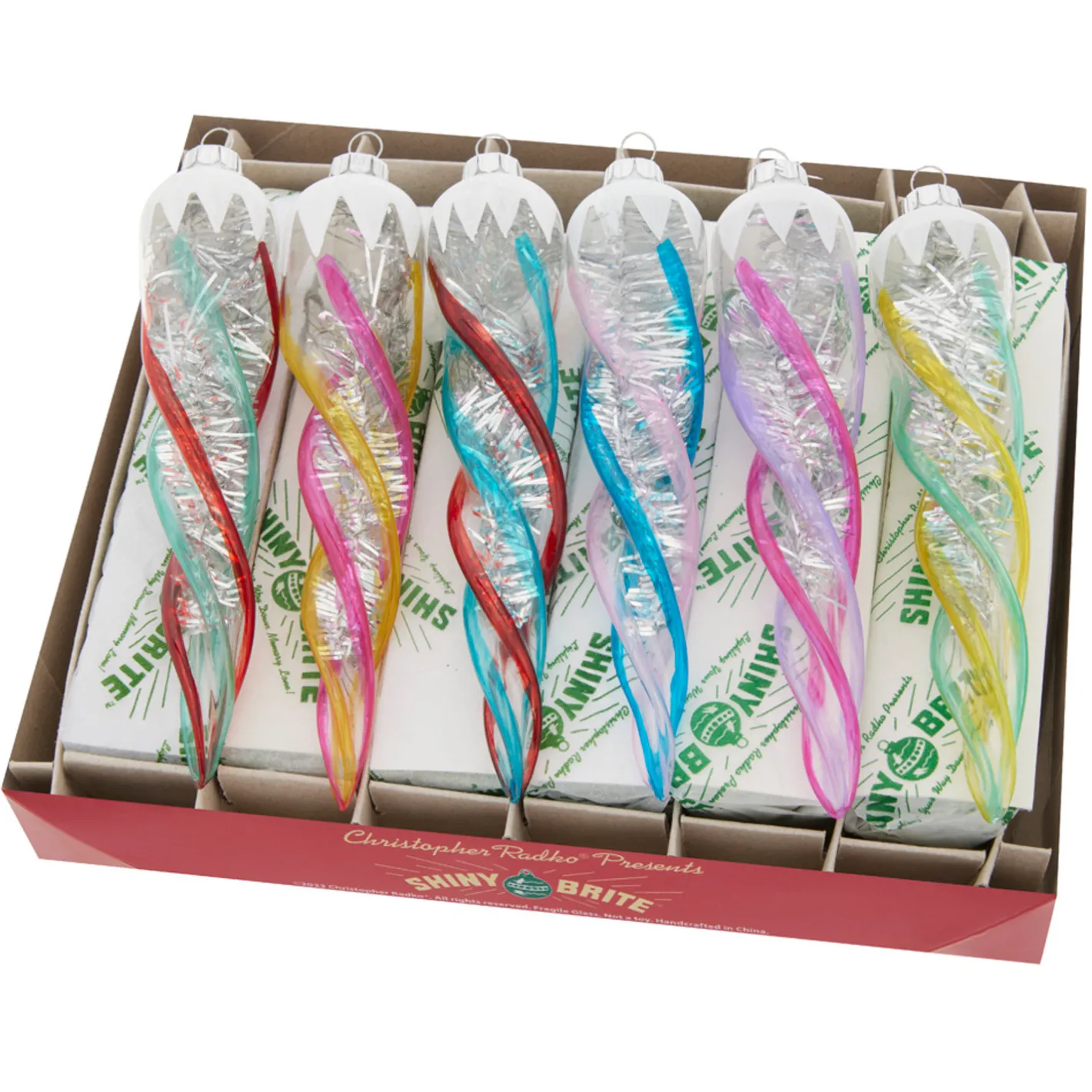 Shiny Brite Christopher Radko Vivid Vintage 6" Glass Icicle Ornaments 4028189 Outlet