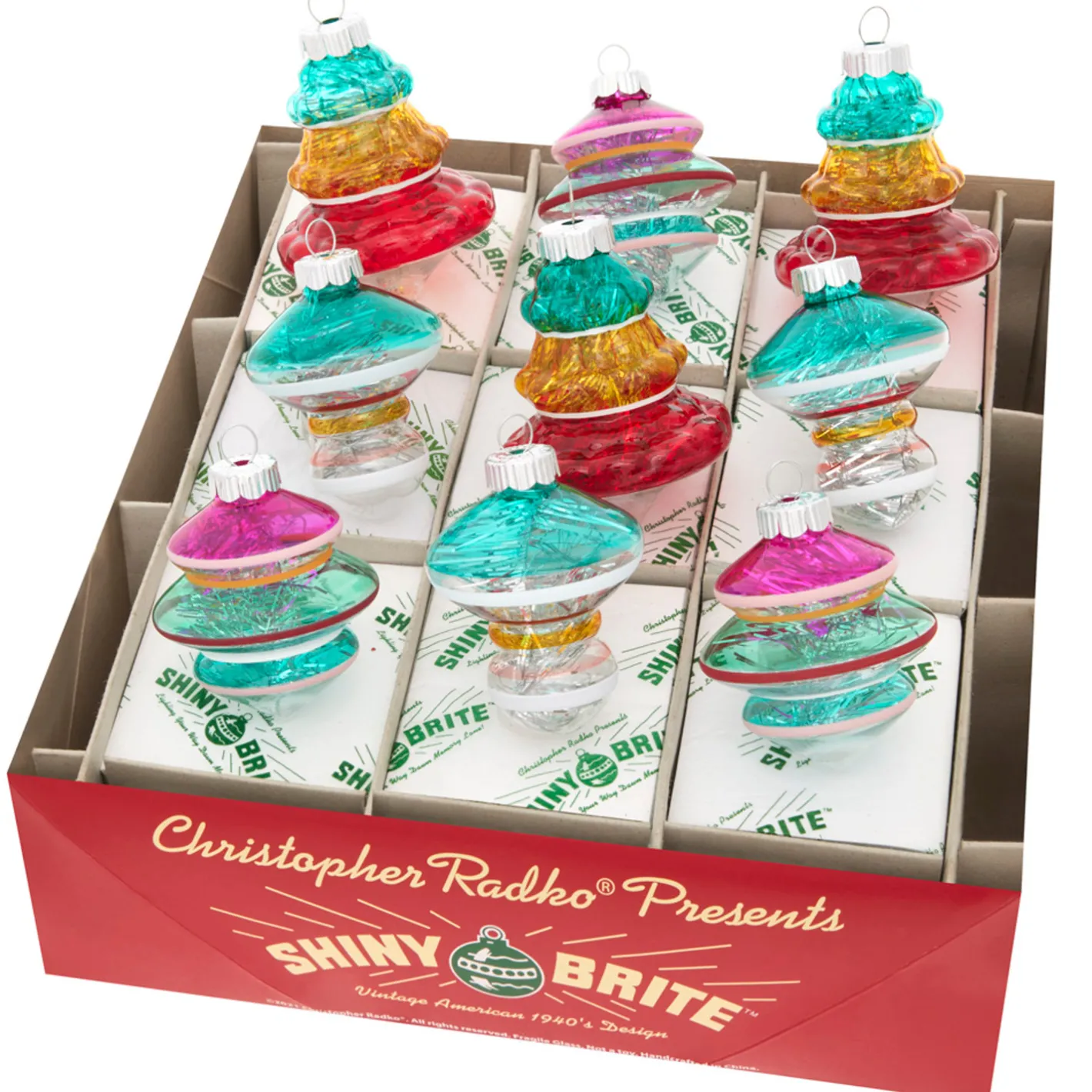 Shiny Brite Christopher Radko Vivid Vintage 2.5" Shapes Christmas Ornaments 4028186 Hot