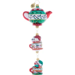 Christopher Radko Two Merry Mischief Makers Teapot Glass Christmas Ornament 1021902 Sale