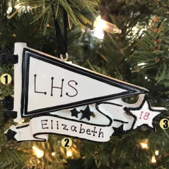 Polar X Glittered Black Sports Pennant Personalized Christmas Ornament OR1558-BK Discount