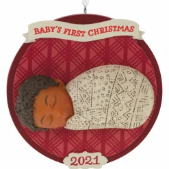 Hallmark 3.25" African American Baby's First Christmas 2021 Dated Mahogany Ornament 1HDA1578 Best