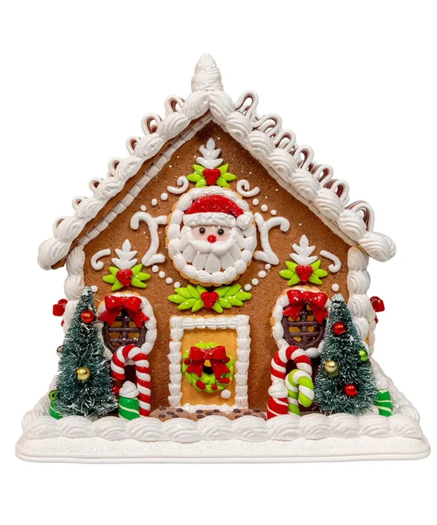 Kurt Adler 9" Battery Operated Gingerbread House With Santa & Ribbon Candy Roof Christmas Decoration GBJ0059 Hot