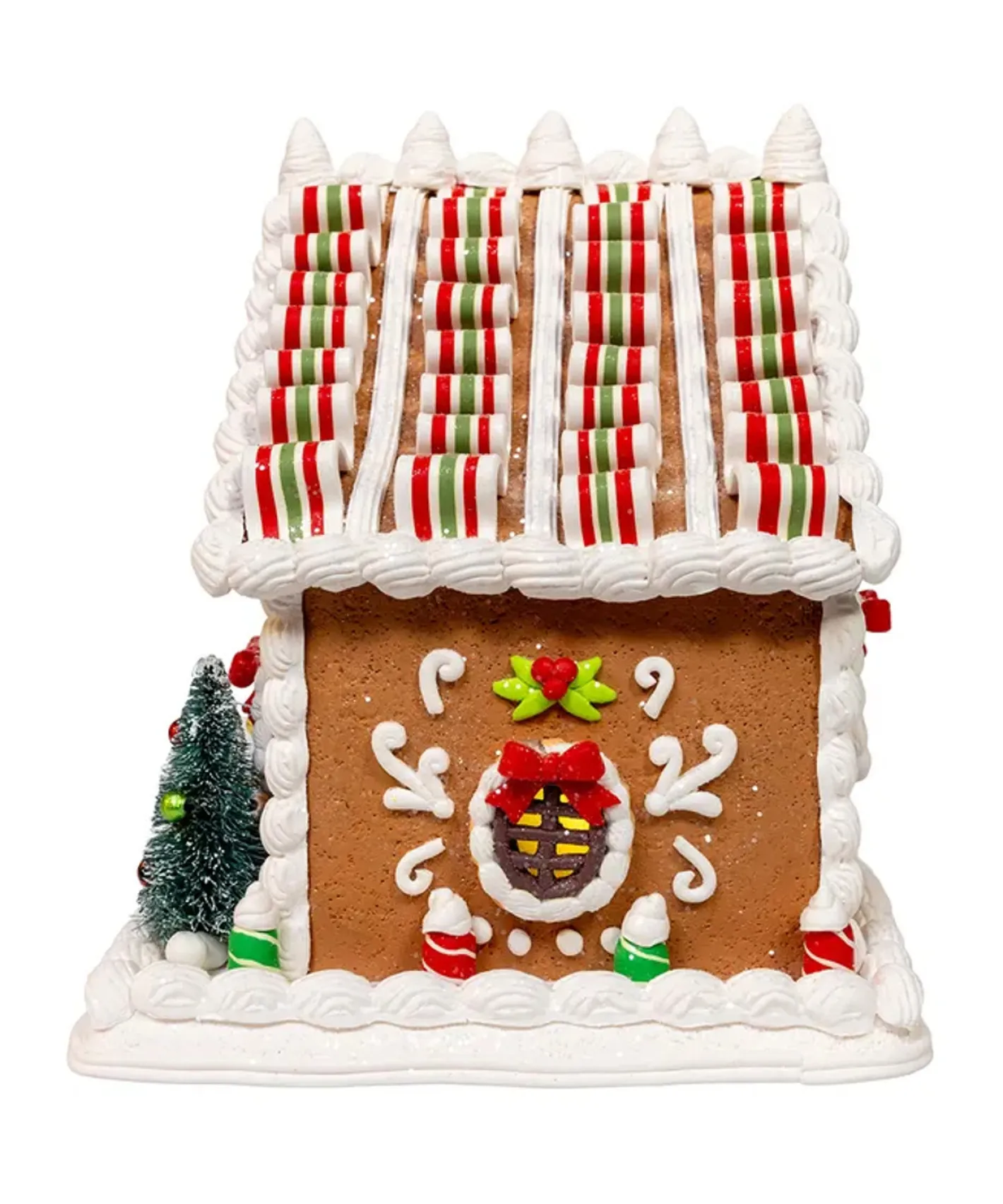 Kurt Adler 9" Battery Operated Gingerbread House With Santa & Ribbon Candy Roof Christmas Decoration GBJ0059 Hot