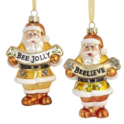 Kurt Adler 4.5" Gold and White Santa with Bee Banner Glass Christmas Ornament T2707 Online
