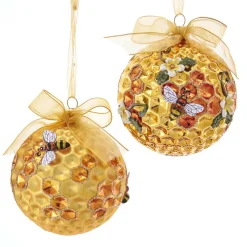 Kurt Adler 3.5" Gold Faceted Honeycomb Bee Glass Christmas Ornament T2702 Discount