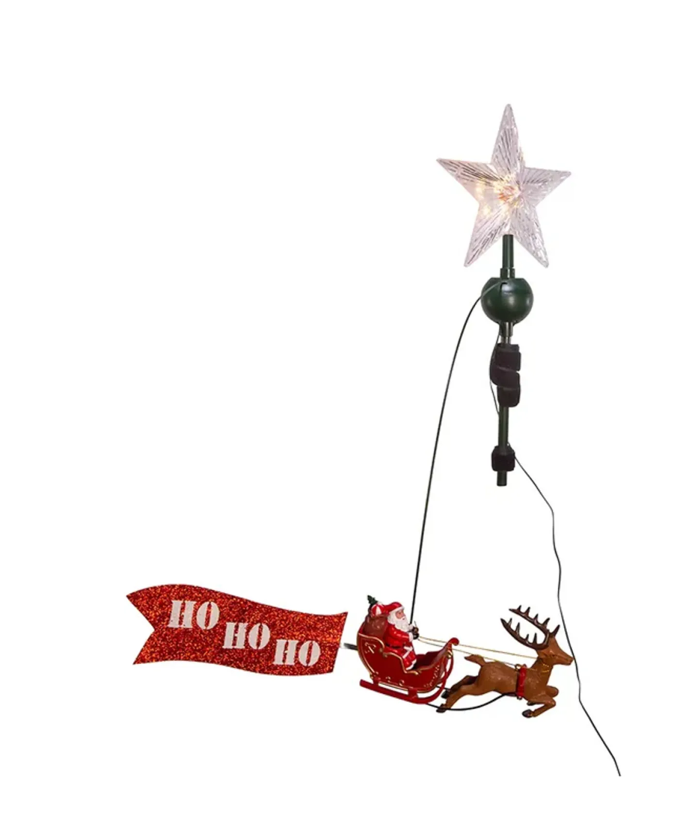 Kurt Adler 19.7" Lighted LED Star With Rotating Santa and Sleigh Christmas Tree Topper AD3001 Sale