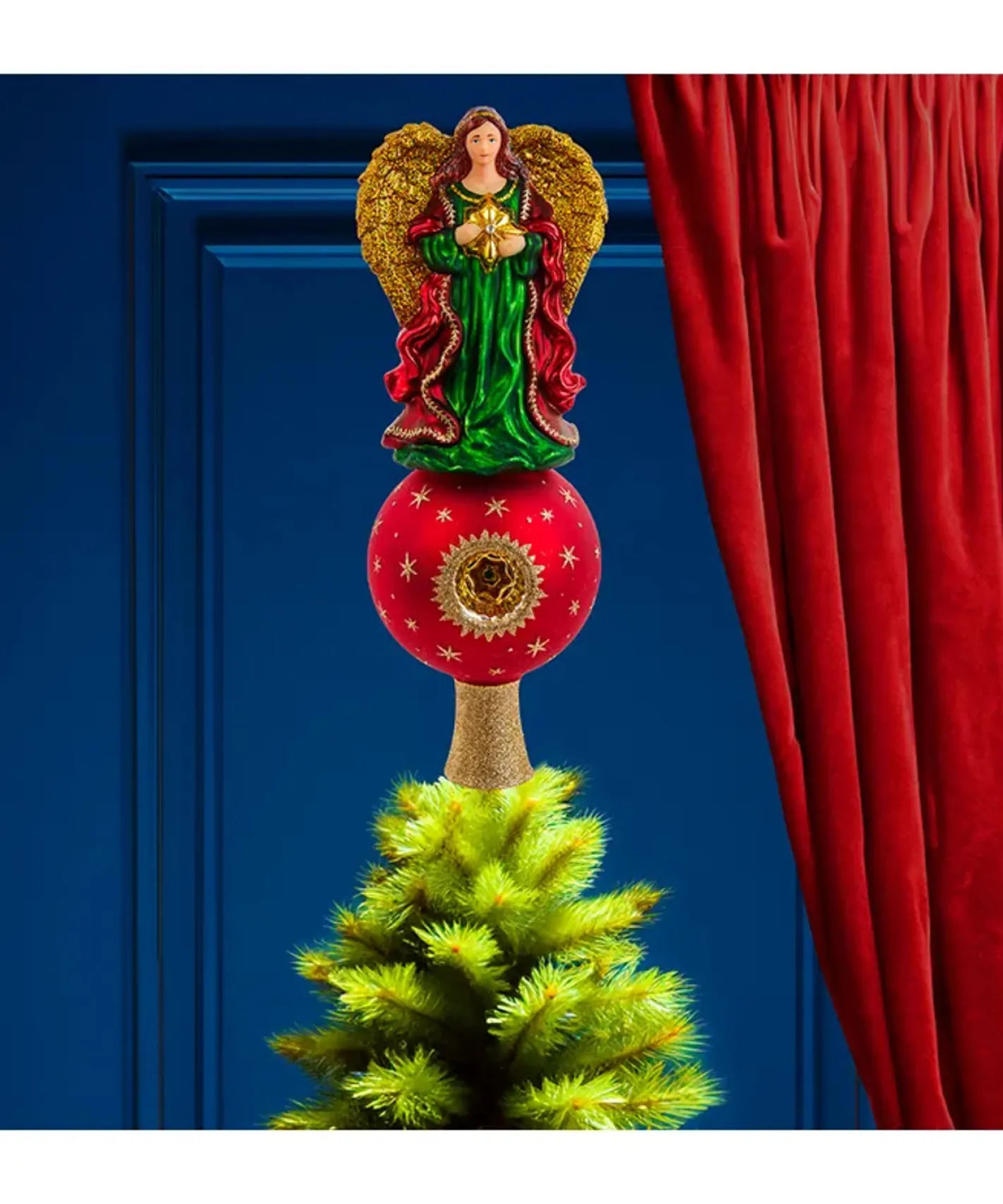 Kurt Adler 8.75" Noble Gems Finial Angel With Reflector Glass Christmas Tree Topper NBX0114 Hot