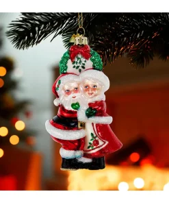 Kurt Adler 5" Noble Gems Mr and Mrs Santa Under the Mistletoe Glass Christmas Ornament NB1787 Online