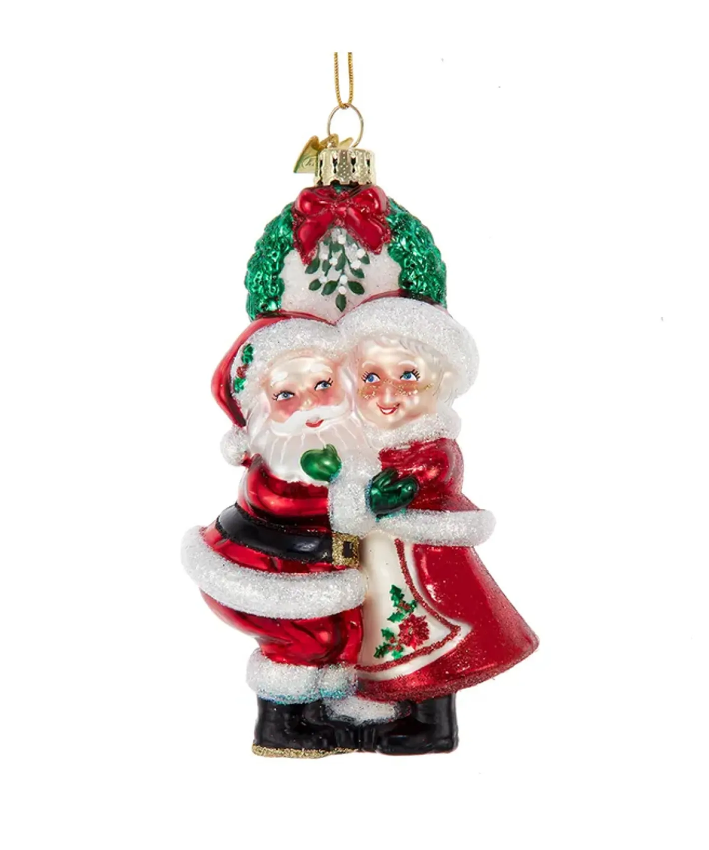 Kurt Adler 5" Noble Gems Mr and Mrs Santa Under the Mistletoe Glass Christmas Ornament NB1787 Online