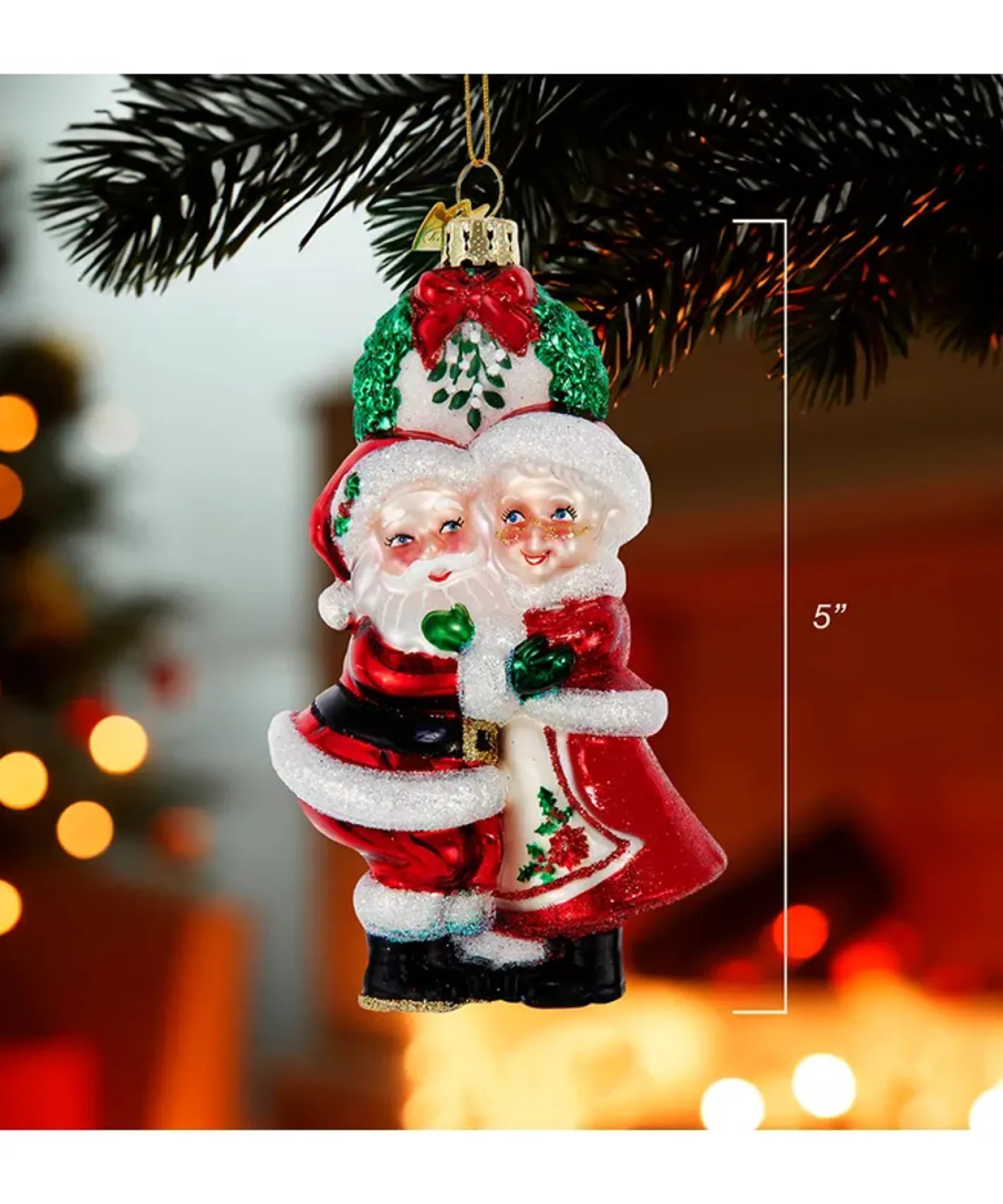 Kurt Adler 5" Noble Gems Mr and Mrs Santa Under the Mistletoe Glass Christmas Ornament NB1787 Online