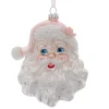 Kurt Adler 6" Pink and Silver Santa Head Glass Christmas Ornament T2802 Outlet