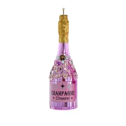 Kurt Adler 6.5" Pink Mirror Champagne Bottle Glass Christmas Ornament C6429