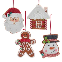 Kurt Adler 4.85" Set of 4 Claydough Cookie Christmas Ornament D4156 Clearance