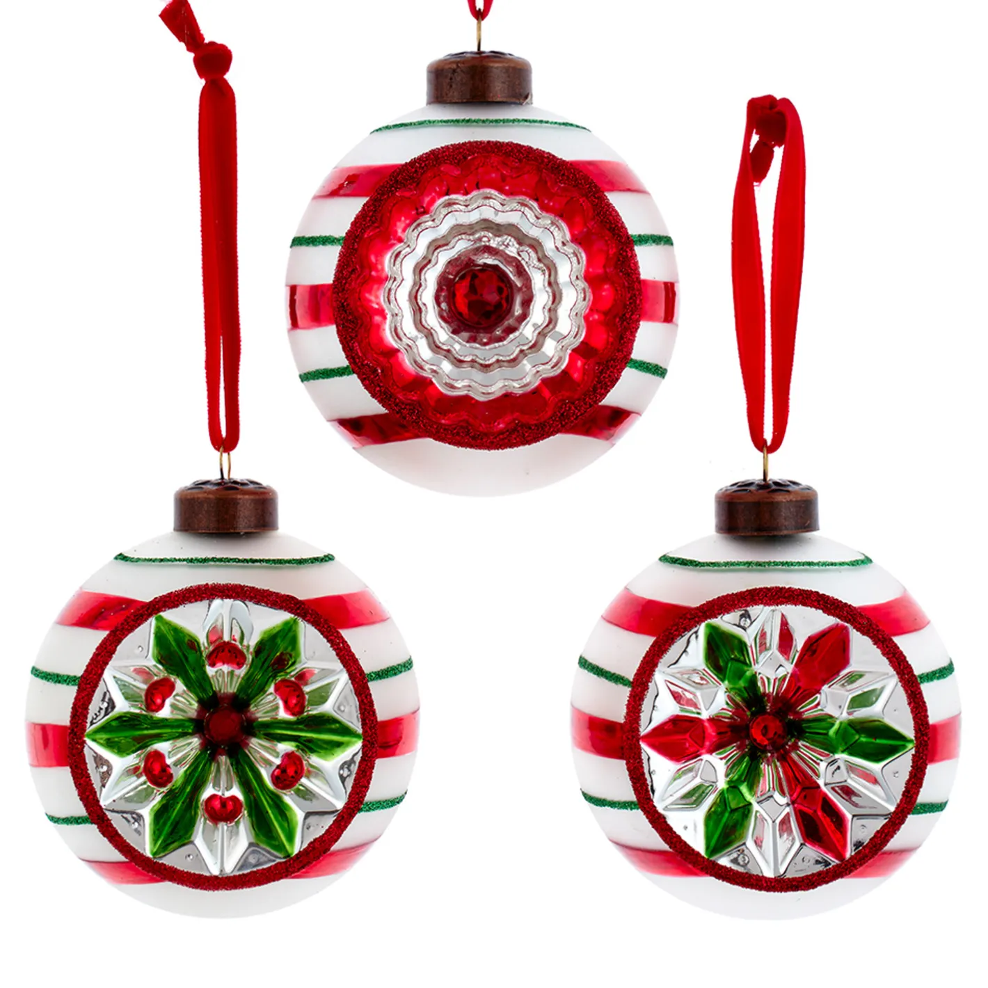 Kurt Adler 3" The Early Years Glass Reflector Vintage Inspired Christmas Ornament Set GG1500 Discount
