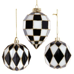 Kurt Adler Black and White Harlequin Ball and Finial Glass Christmas Ornament T3145 Online