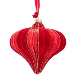 Kurt Adler Red Flocked and Gold Glitter Christmas Ornament D4744