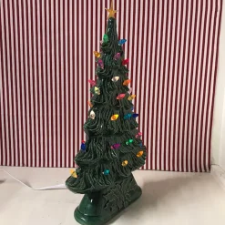 Handmade Ceramics Large Flat Ceramic Lighted Window or Mantel Christmas Tree 19